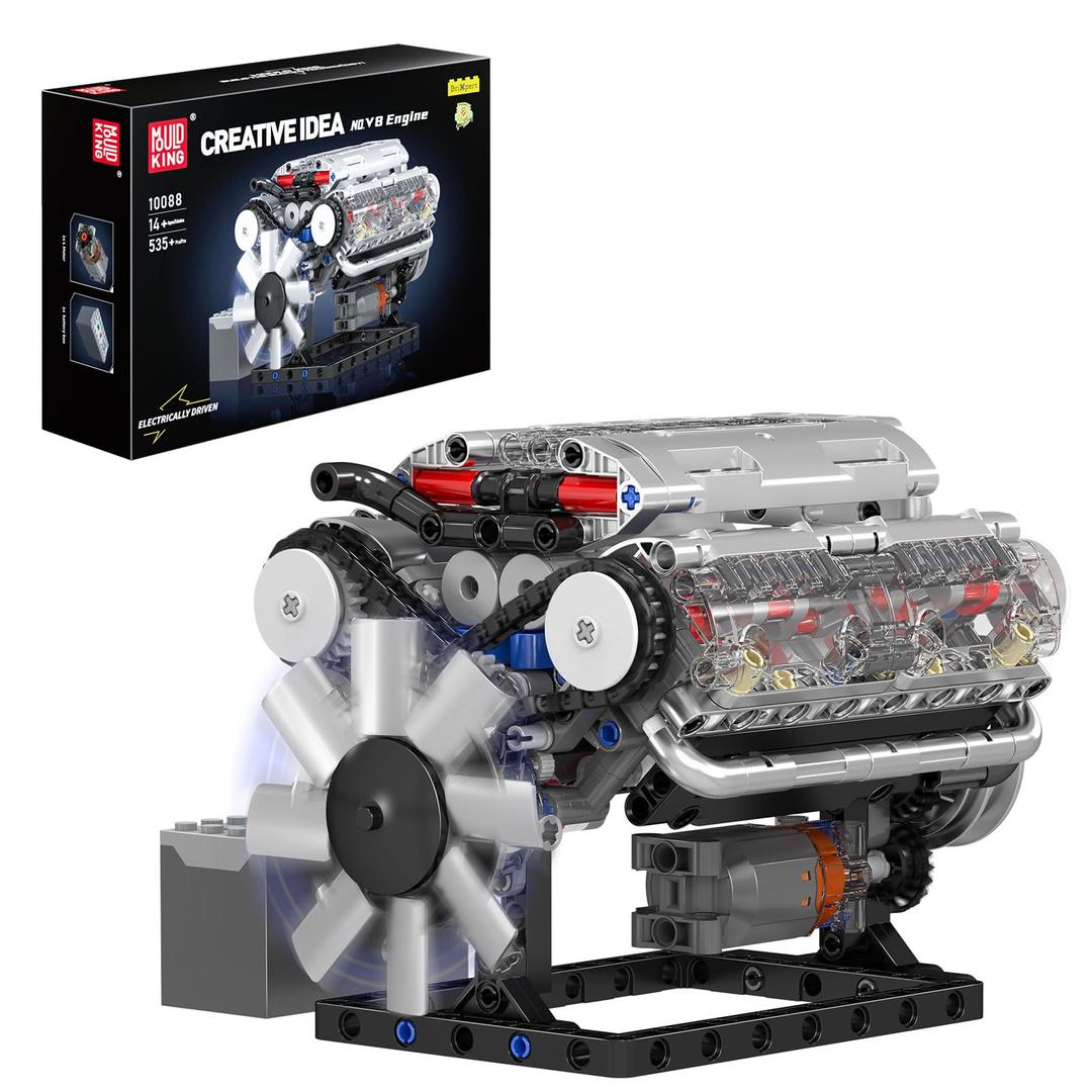 Mould KingVisible V-8 Engine Building Blocks V8 Motor Model Building Toys, V8 Combustion Engine Building Sets, Creative STEM Toys Engine Building Kit for Adults Kids 14+(535PCS)