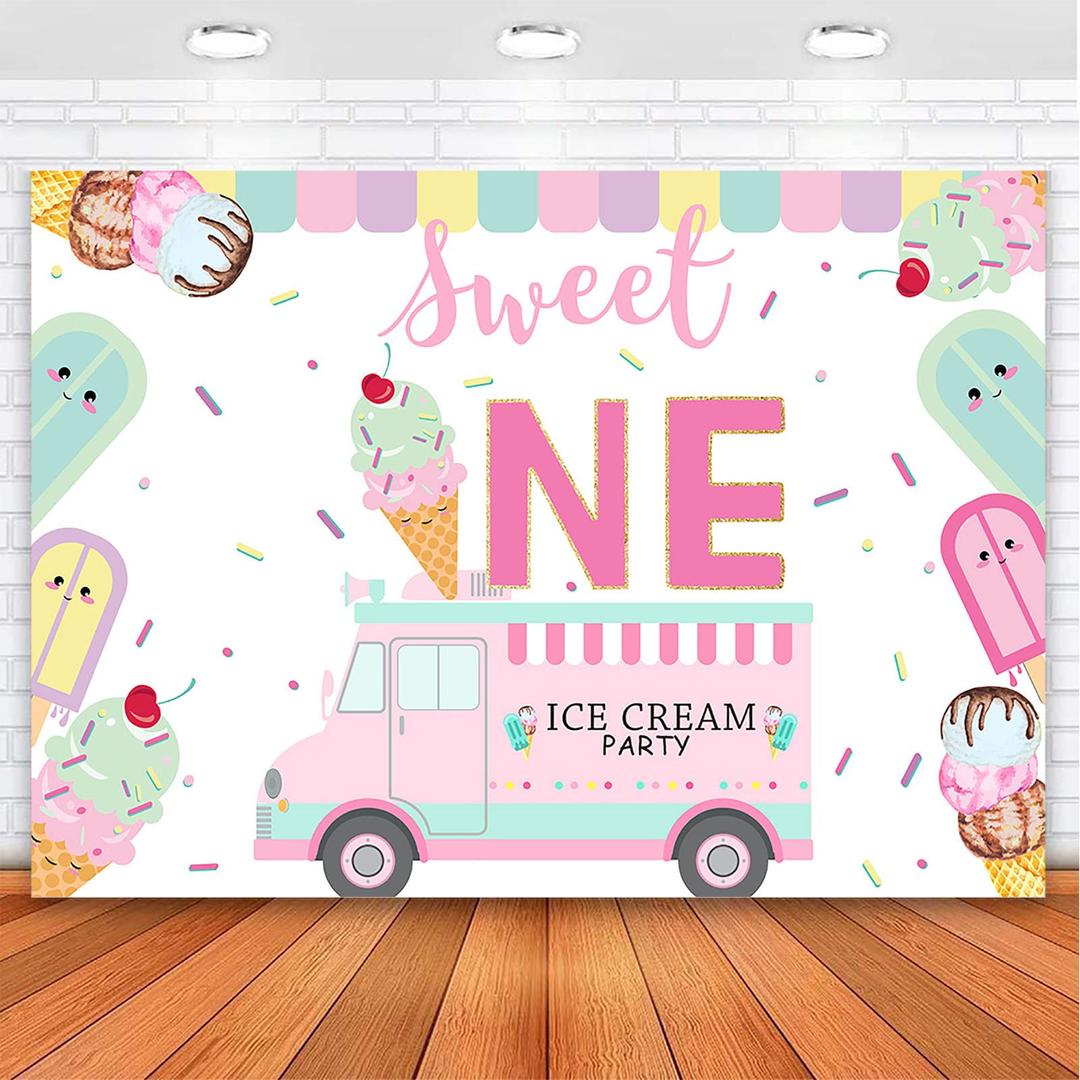 Avezano 7x5ft Ice Cream Party Backdrop Sweet One Ice Cream Sprinkles Birthday Background Vinyl Ice Cream 1st Birthday Party Backdrops Decorations