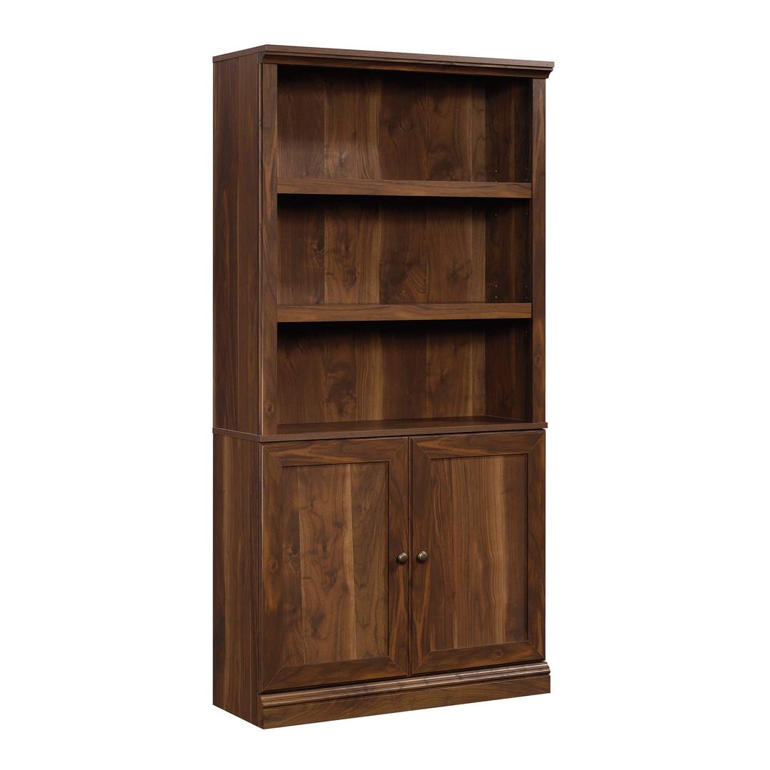 Sauder Miscellaneous Storage Transitional 3-Shelf Bookcase with Doors/ book shelf, Grand Walnut finish