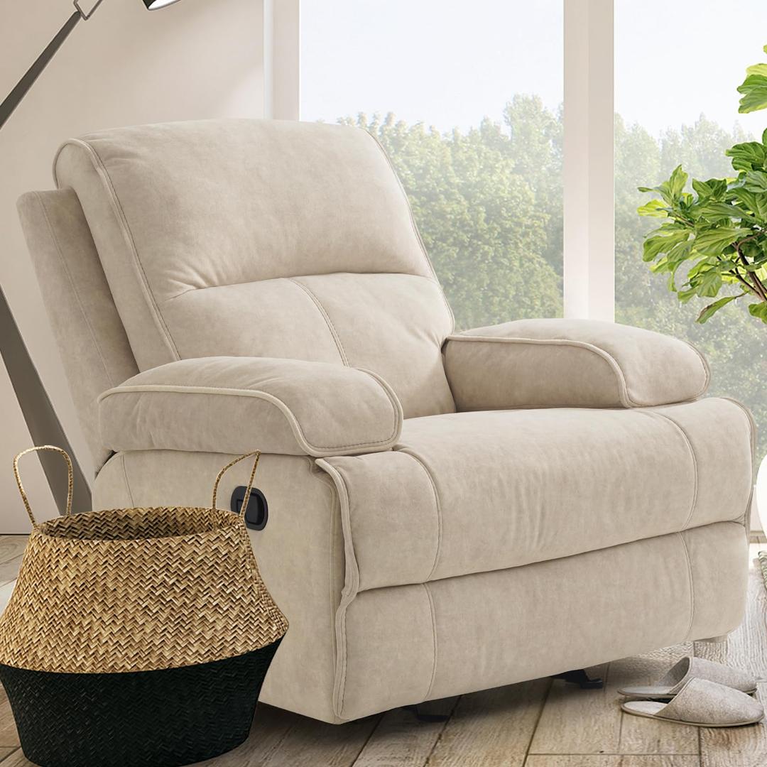 Recliner Chair Glider Rocking Recliners for Nursery, Rocker Glider Nursery Chair for Living Room with Extra Large Footrest, High Back, Upholstered Deep Seat, Oversized Fabric Recliner