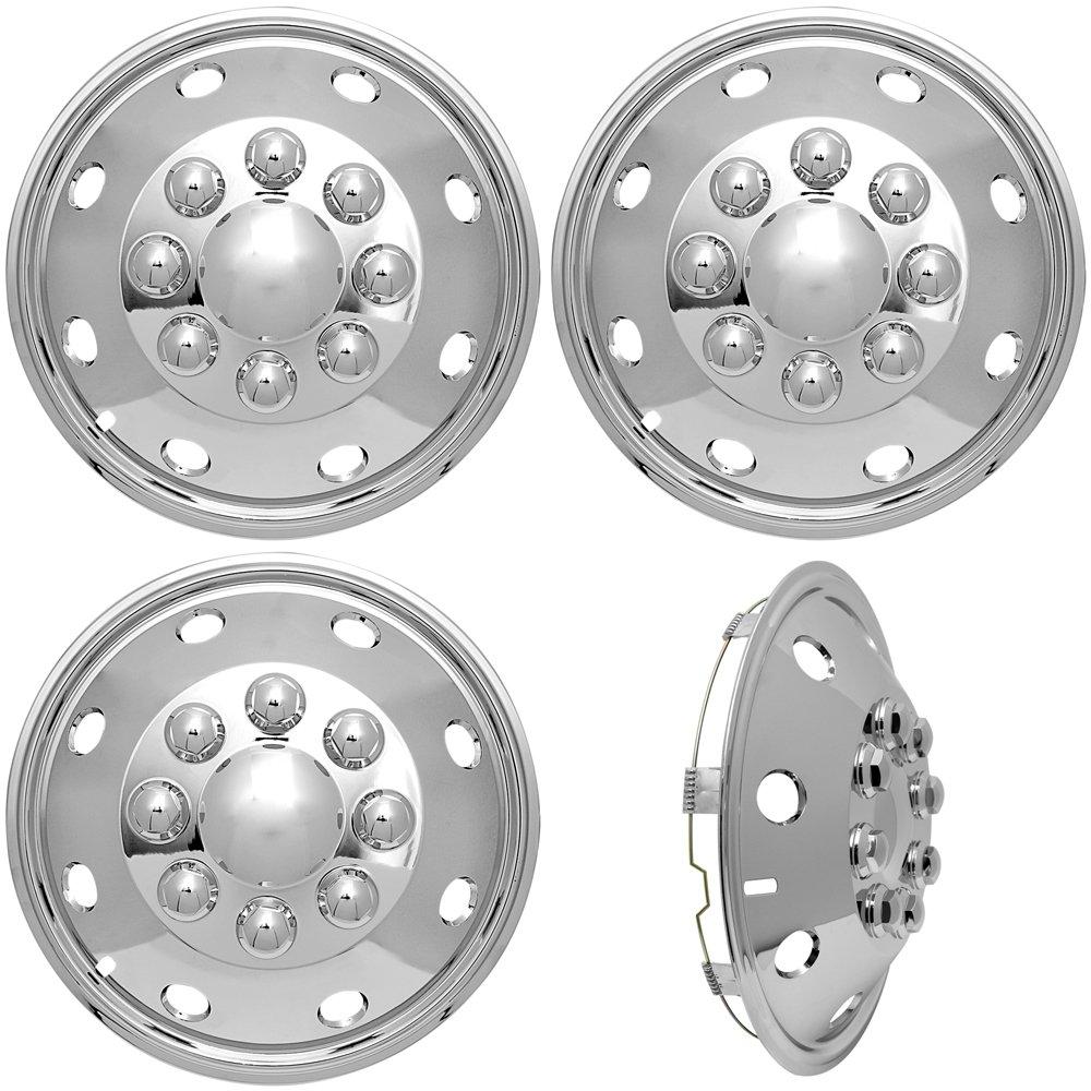 4pc Full Set of 16 Wheel Simulators for 8 Lug 4 Hole for Dually Trucks, RV Trailer Van Stainless Alloy Wheels, OEM Factory Replacement - Universal Fit Easy Snap On