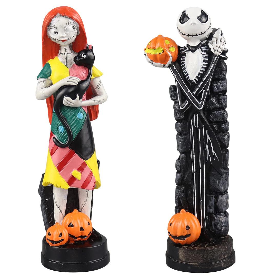 nezababy A Nightmare Before Christmas Figurines Jack Skellington Sally with Pumpkin Statues Sets Halloween Decoration Collection Gifts (2PCS)