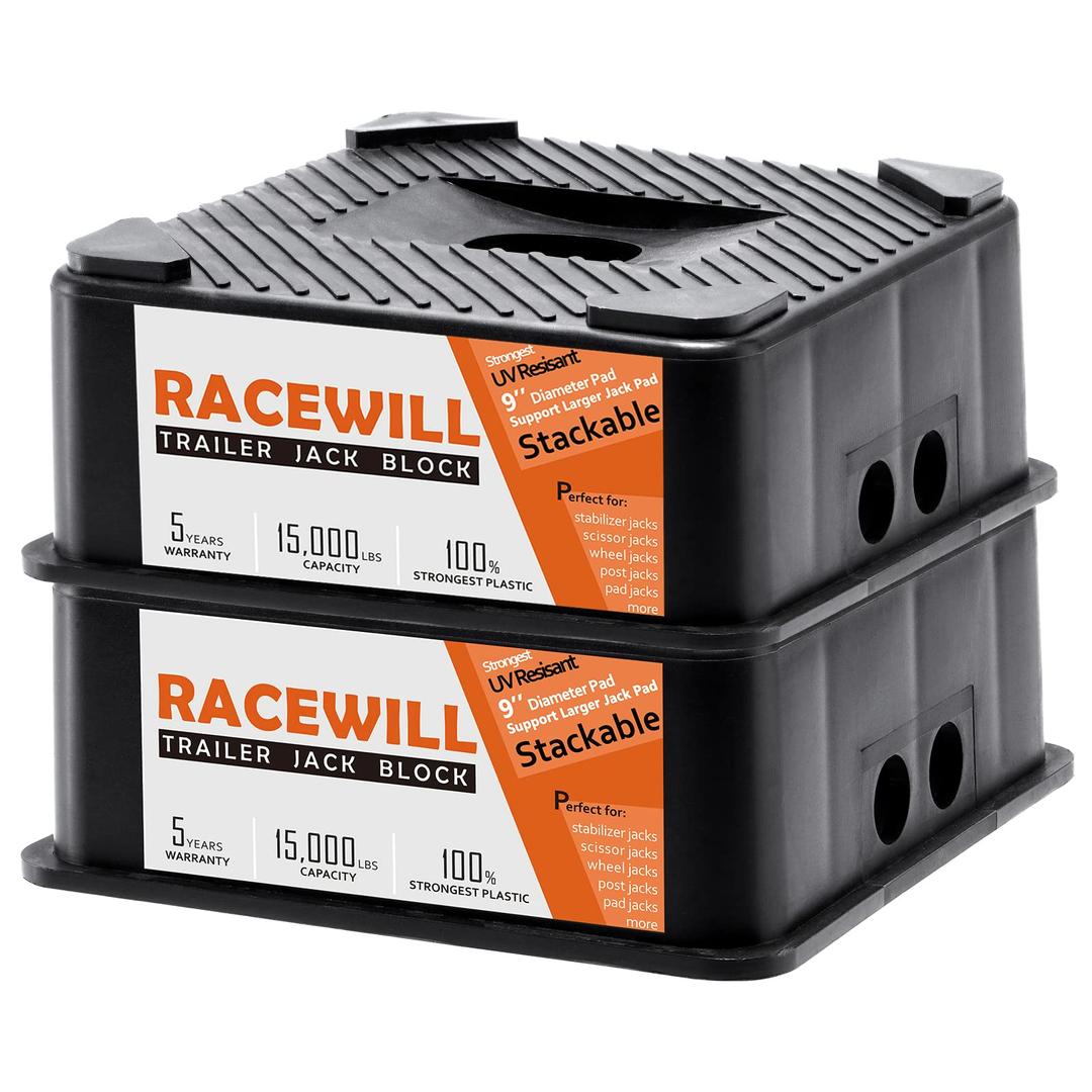 Racewill Trailer Jack Block: 2 Pack RV Camper Stabilizer Blocks for Travel Trailer, Up to 15,000 lbs, Use for Any Tongue Jack, Post, Foot, 5th Wheels, Round or Square or Scissor Stabilizer