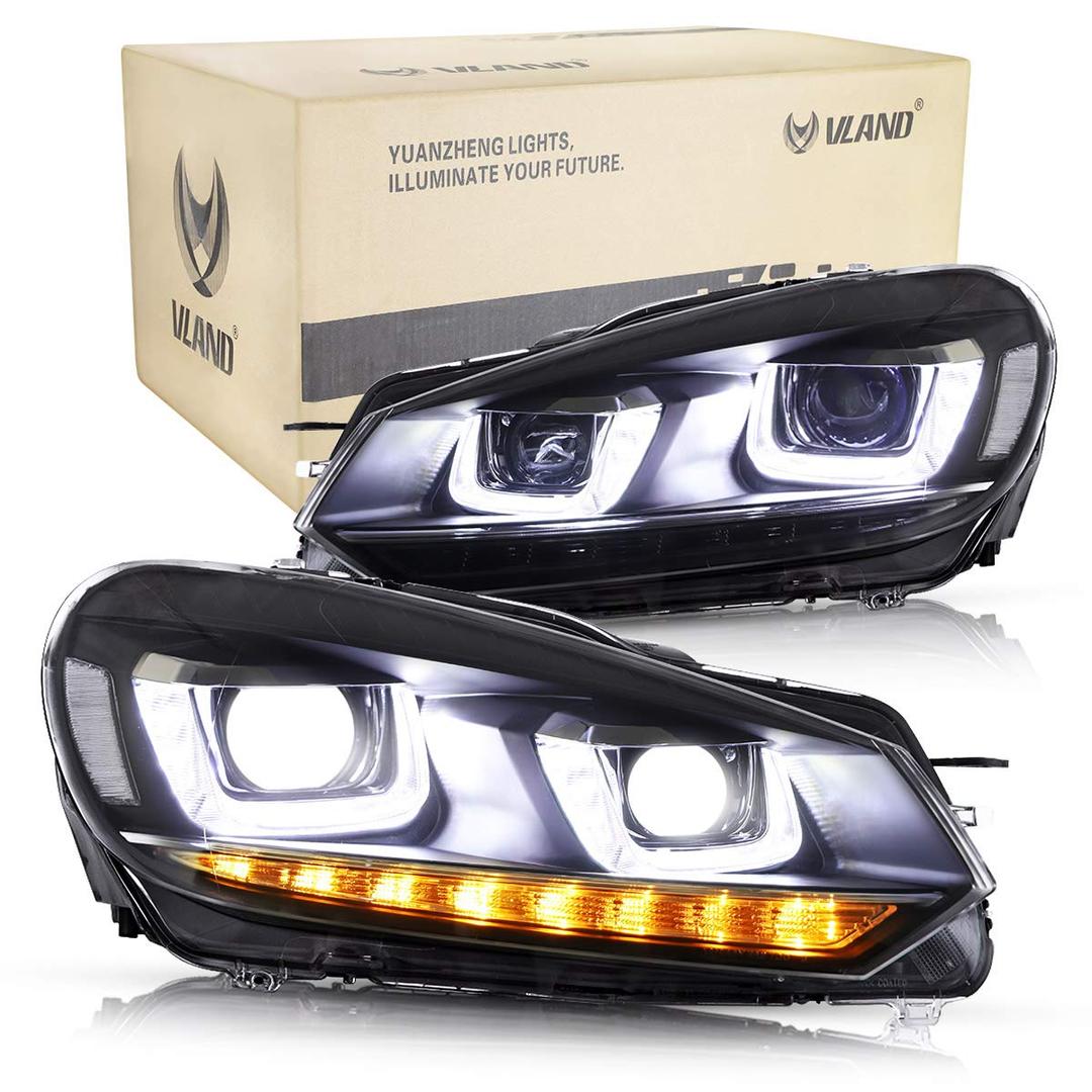 VLAND Headlights and Tail Lights for V-W Golf 6 Golf MK6 VI TSI 2008-2013 (only fit for haolgen version,not for GTI/R),With Sequential Turn Signal (Headlights)