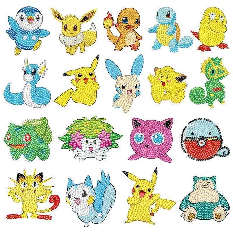 5D Diamond Painting Stickers Kits, 18Pcs Diamond Art Mosaic, Cartoon Anime Theme Diamond Stickers Paint by Numbers Kit, Handmade Craft for Leisure Time Kids Gift