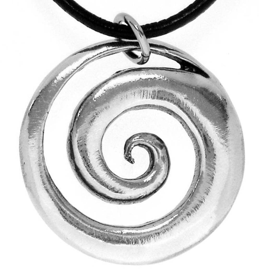 Pewter Maori Spiral Koru Peace and Tranquility Pendant on Leather Necklace