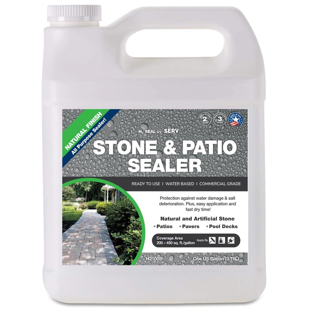 Natural Stone Sealer (Clear Natural Finish) Commercial Grade Outdoor Indoor Waterproof Grout Sealer Protects Pavers Pools Patios Decorative Landscape Stones (1 Gallon) H2100S