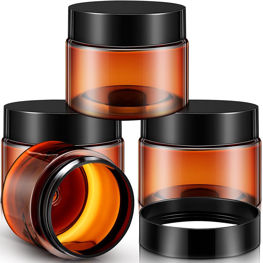 Patelai 4 Pieces Round Clear Wide-mouth Leak Proof Plastic Container Jars with Lids for Travel Storage Makeup Beauty Products Face Creams Oils Salves Ointments DIY Making or Others (Amber,2 Ounce)