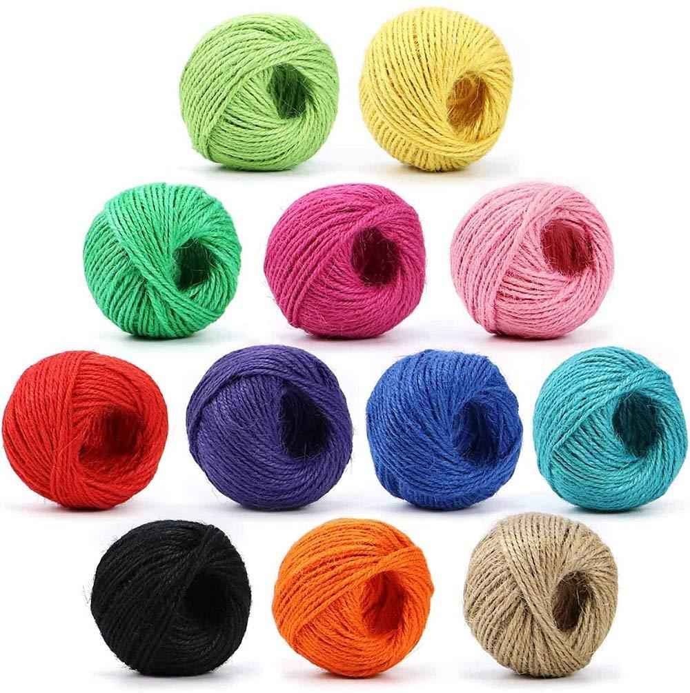 HSTECH 12 Rolls 2mm 3 ply Colorful Natural Jute String for Artworks, Handmade Crafts, Plant Hanger, Gift Wrapping String, DIY Crafts, Picture Display and Embellishments, Gardening