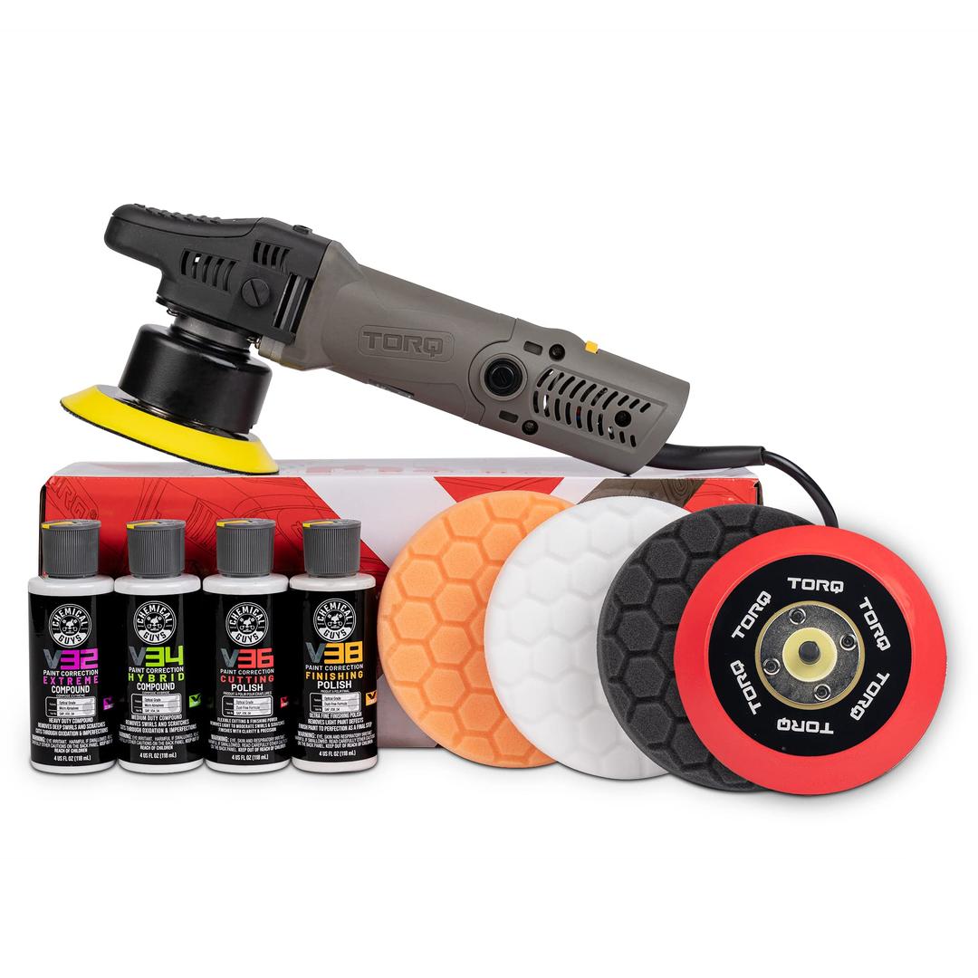 Chemical GuysBUF_503X TORQX Random Orbital Polisher, Pads, Polishes & Compounds Kit (Safe for Cars, Trucks, SUVs, & More) 700W, Orbit 8mm - 9 Items