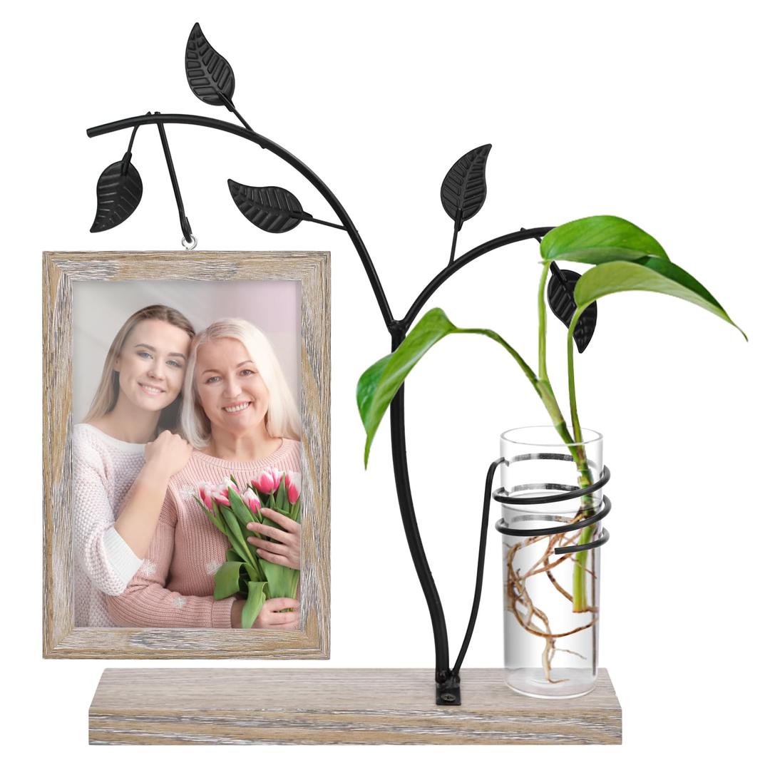 Christmas Gifts from Daughter Son, Photo Frame Stocking Stuffers for Adults, Birthday Gifts for Women Her Him, Mom Gifts for Grandma, Wooden Picture Frame Plant Hydroponics Home Garden Office Decor