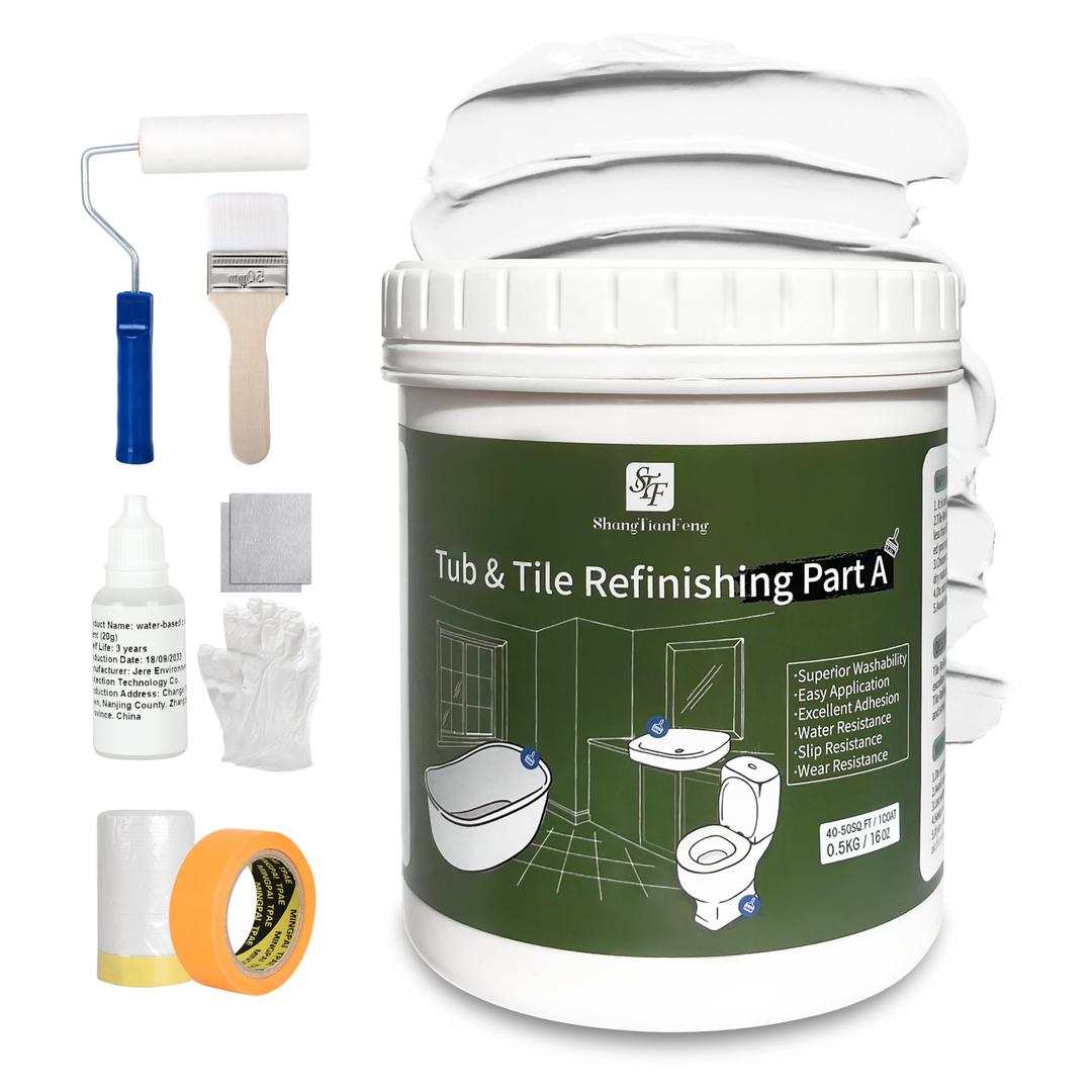 Ceramic Tile Bathroom Wall Paint Bathtub Sink Paint Refinishing Kit (White/25-30sq.ft), Easy of Use Tub Resurfacing Bathroom Sink Tub Kitchen Countertop, Low Odor No Toxic Tub And Tile Refinishing Kit