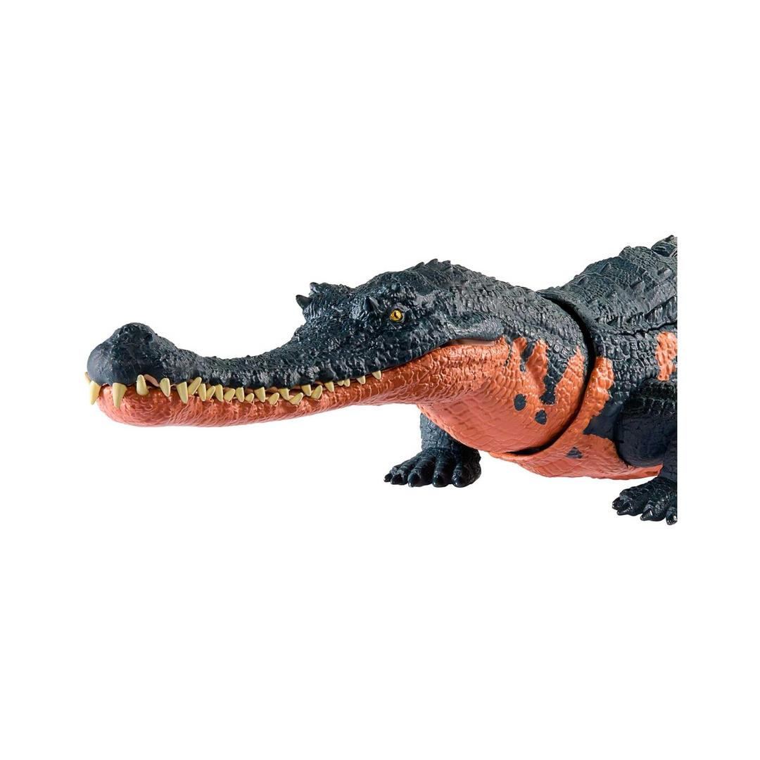 Mattel Jurassic World Wild Roar Dinosaur Toy with Sound & Attack Move, Gryposuchus Posable Action Figure Includes Digital Play, 11 inches Long