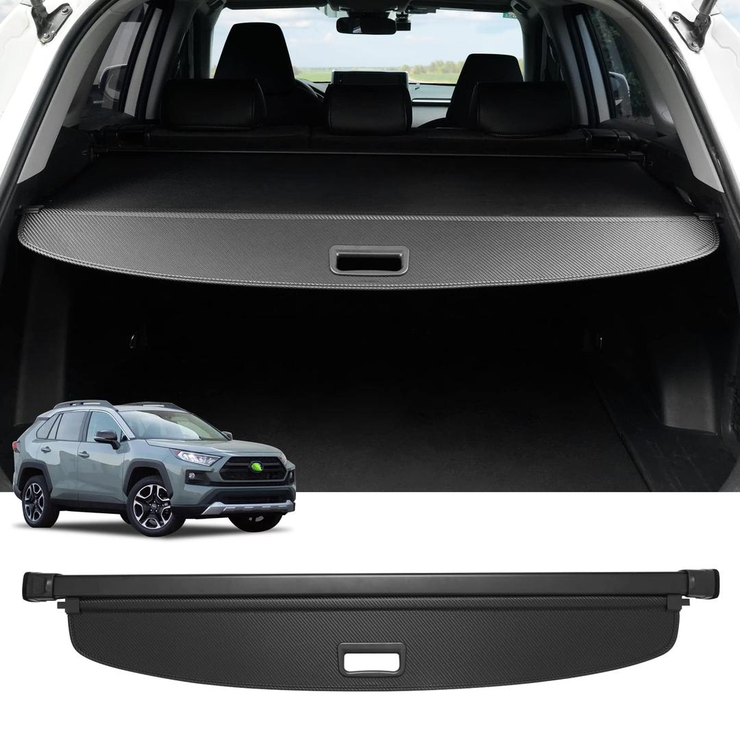 Powerty Cargo Cover for Toyota RAV4 2019-2022 2023 2024 Accessories Trunk Cover Retractable Trunk Shielding Shade Cargo Luggage Cover Black