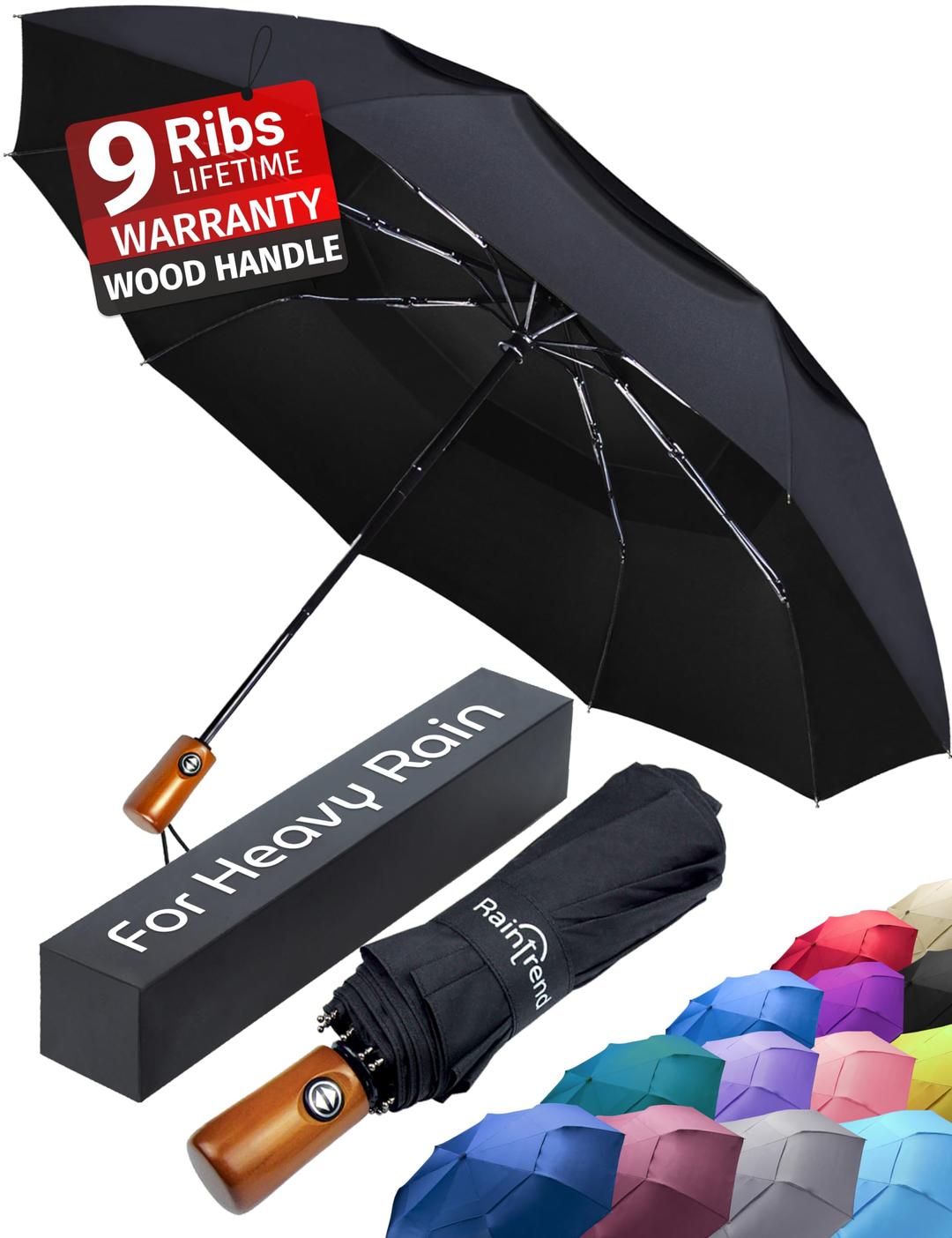 RaintrendPremium Umbrella Windproof Travel Umbrellas for Rain - Compact Small Portable Folding Automatic Strong Wind Resistant Large Double Canopy, Womens Mens Umbrella for Backpack Car Purse