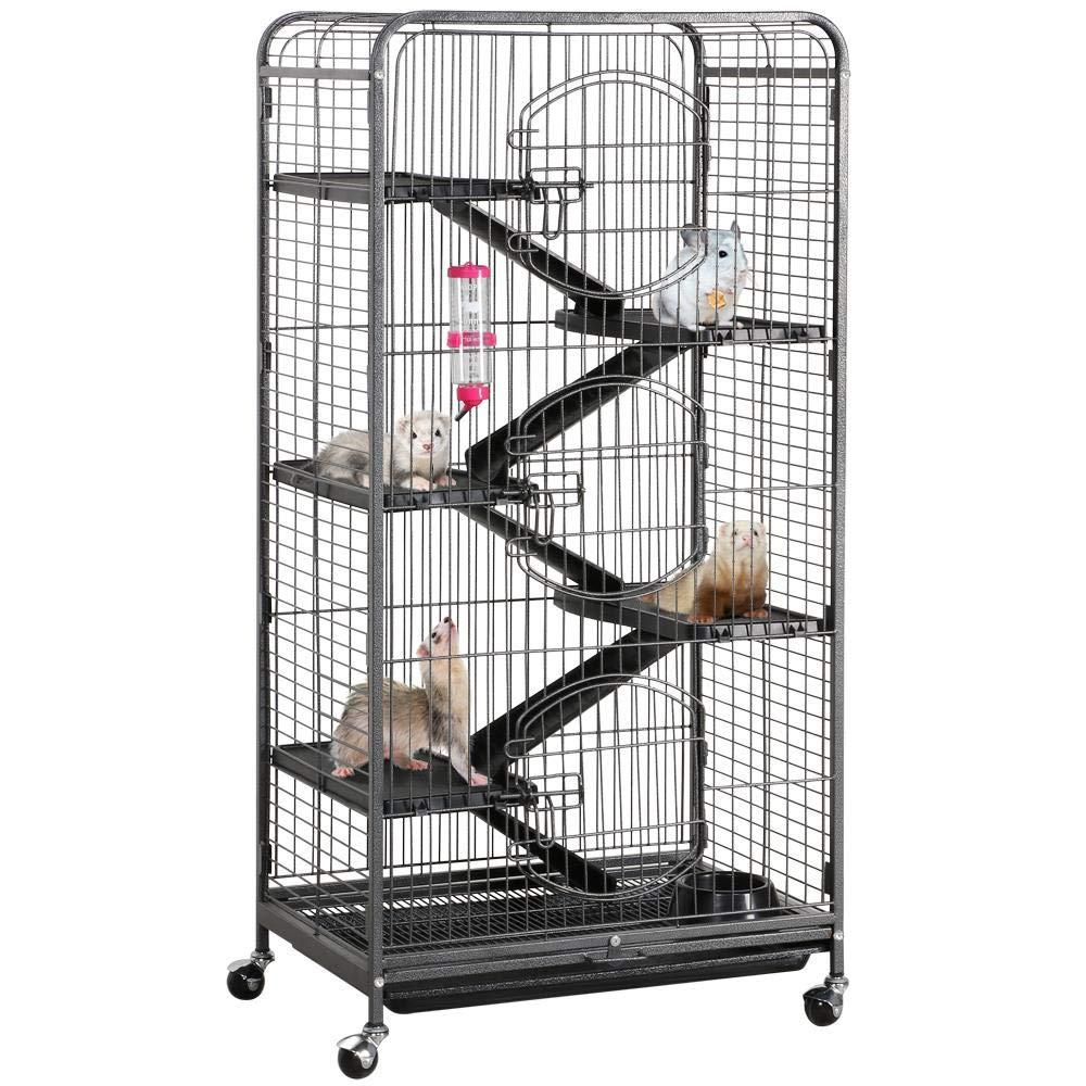 Yaheetech 52-inch Ferret Cage 6 Level Metal Rat Cage with 3 Front Doors/Feeder/Wheels Small Animal Cage for Ferret/Chinchilla/Bunny/Rabbit/Squirrel, Black