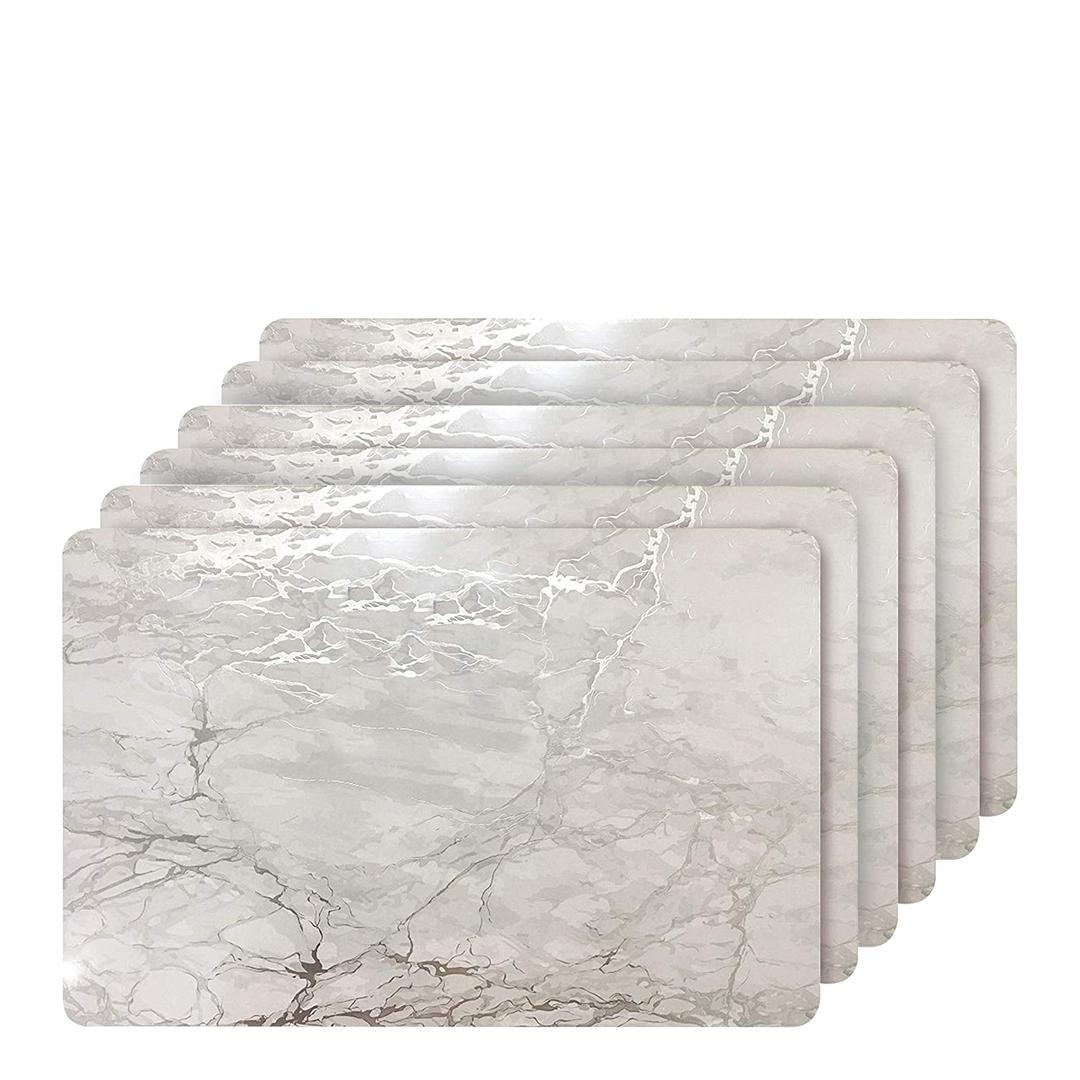 Dainty Home Marble Place Mats, Washable Placemats in Silver, 12" x 18" Set of 6, Heat Resistant Placemats, Non Slip, Table Mat, Table Placemats, for Kitchen Placemats, Dining Placemats, Decoration