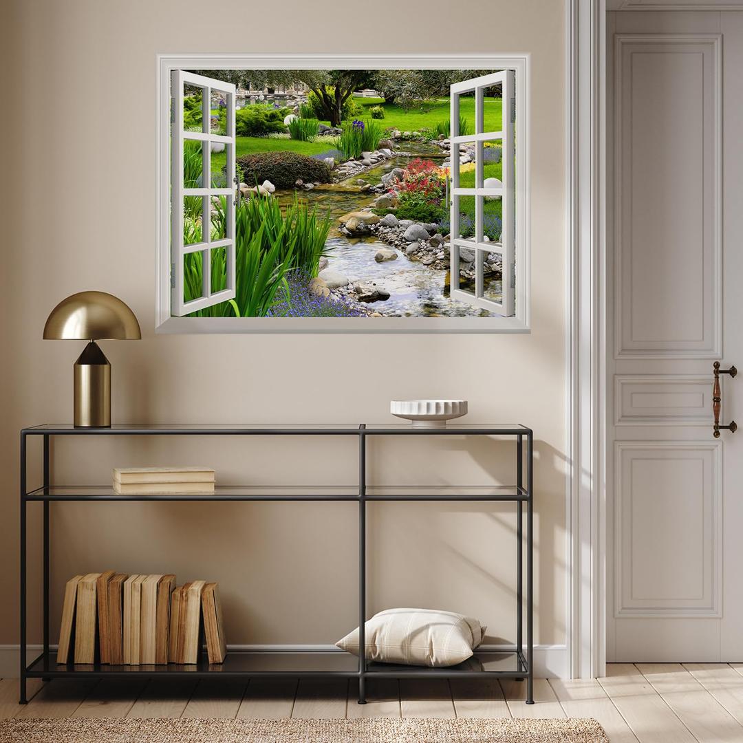 wall26 Removable Wall Sticker/Wall Mural Clear Spring and Green Grass Out of The Open Window Creative Wall Decor - 36"x48"