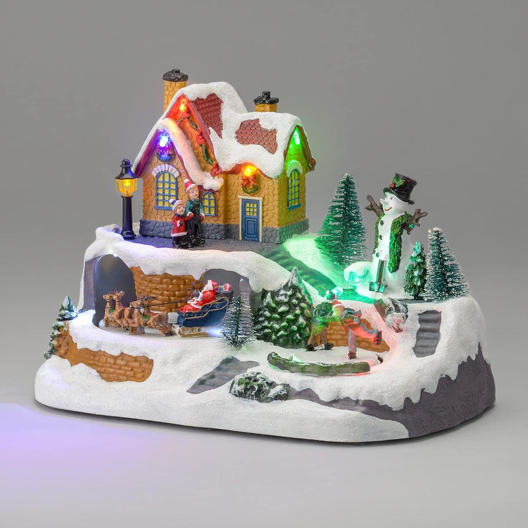 CHRISTOW Christmas Village Scene With Music Animated LED Ornament Battery Powered (Ice Skating Scene)