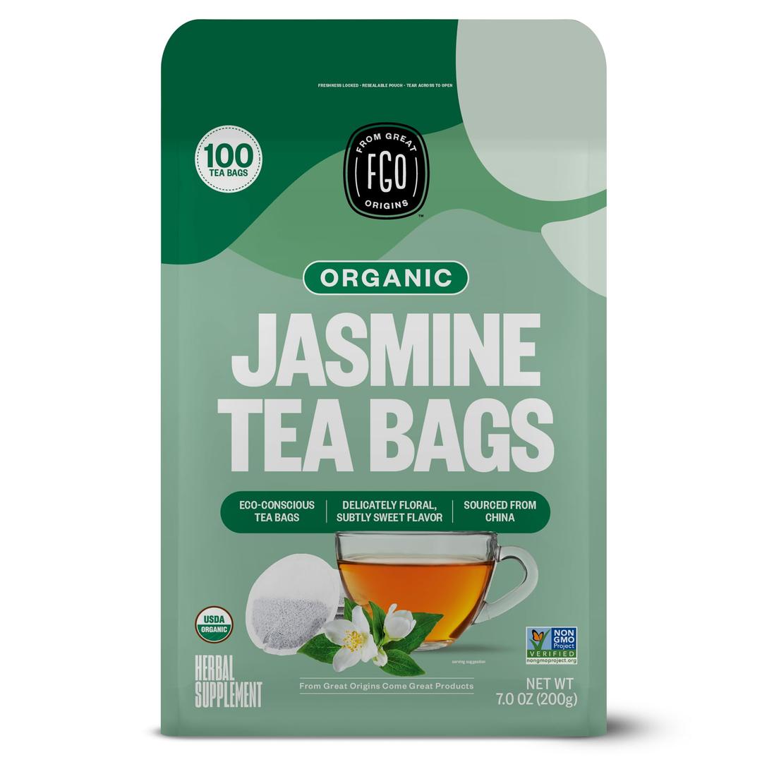 FGO Organic Jasmine Green Tea, Eco-Conscious Tea Bags, 100 Count, Packaging May Vary (Pack of 1)