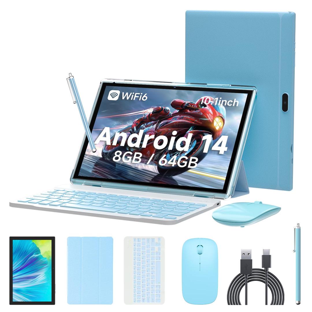 2024 Newest Android 14 Tableta, 2 in 1 Tablet 10 Inch,Computer Tablet, with Keyboard Case, 8GB+64GB ROM/1TB Computer Tablets, Quad Core, Dual Carema, Games, Wi-Fi, BT, GMS (Night Blue)