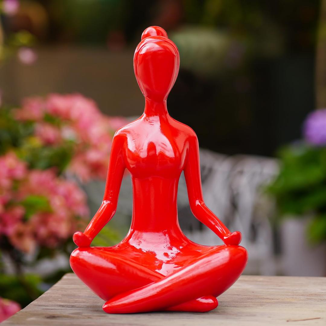 Yoga Lady Figurine Garden Statues: Zen Ornaments for Home Office Desk Shelf Porch Meditating Decor- Unique Housewarming Gifts for Women/Mom/Women(Red)…