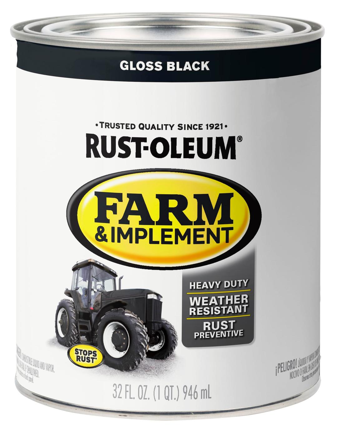 Rust-Oleum280104 Farm & Implement Enamel Paint, Quart, Gloss Black, (Pack of 1)