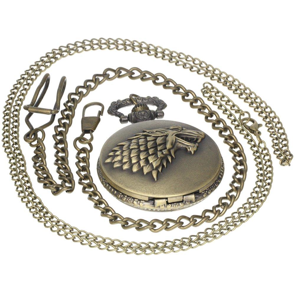 Bronze Vintage Brass Antique Case Pocket Watch Fob Watch for Men Women with 1 PC Necklace Chain 1 PC Clip Key Rib Chain