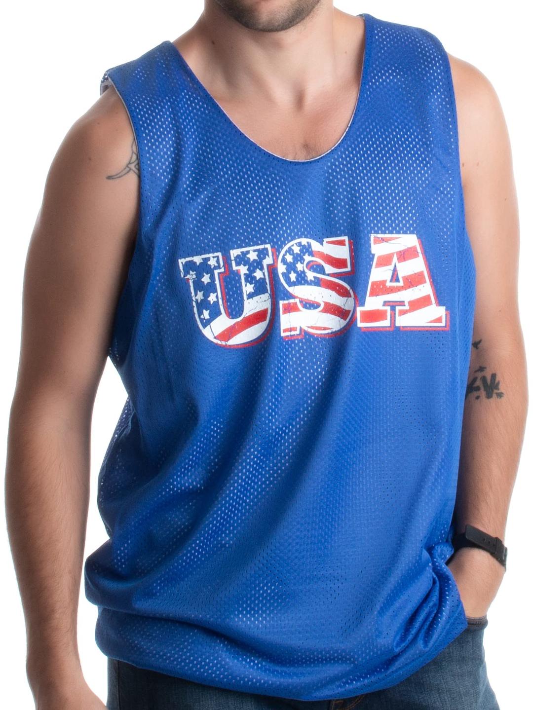 Ann Arbor T-shirt Co.USA Mesh Reversible Tank Top | American Pride, Merica Unisex Patriot Party Tank