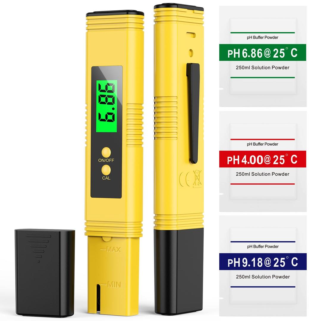 2024 All-New pH Meter for Water - High Accuracy Digital pH Tester (0.01 Precision) with UL Certification and 3 pH Calibration Powders - Ideal for Home Water, Hydroponics, Aquariums, Pools, and More