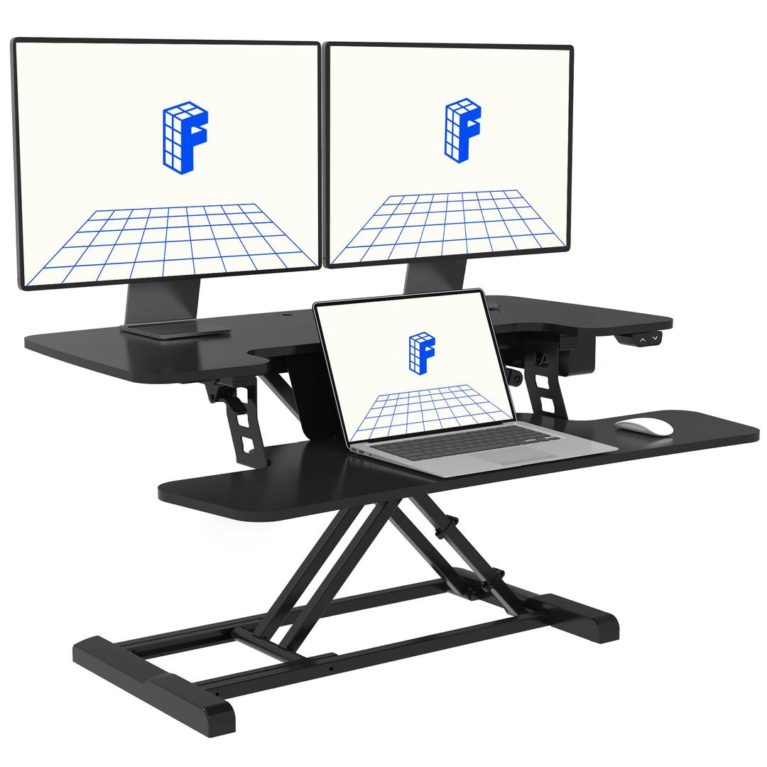 FLEXISPOTElectric Standing Desk Converter 36" Wide Motorized Stand up Desk Riser for Monitor and Laptop,Black Height Adjustable Desk for Home Office