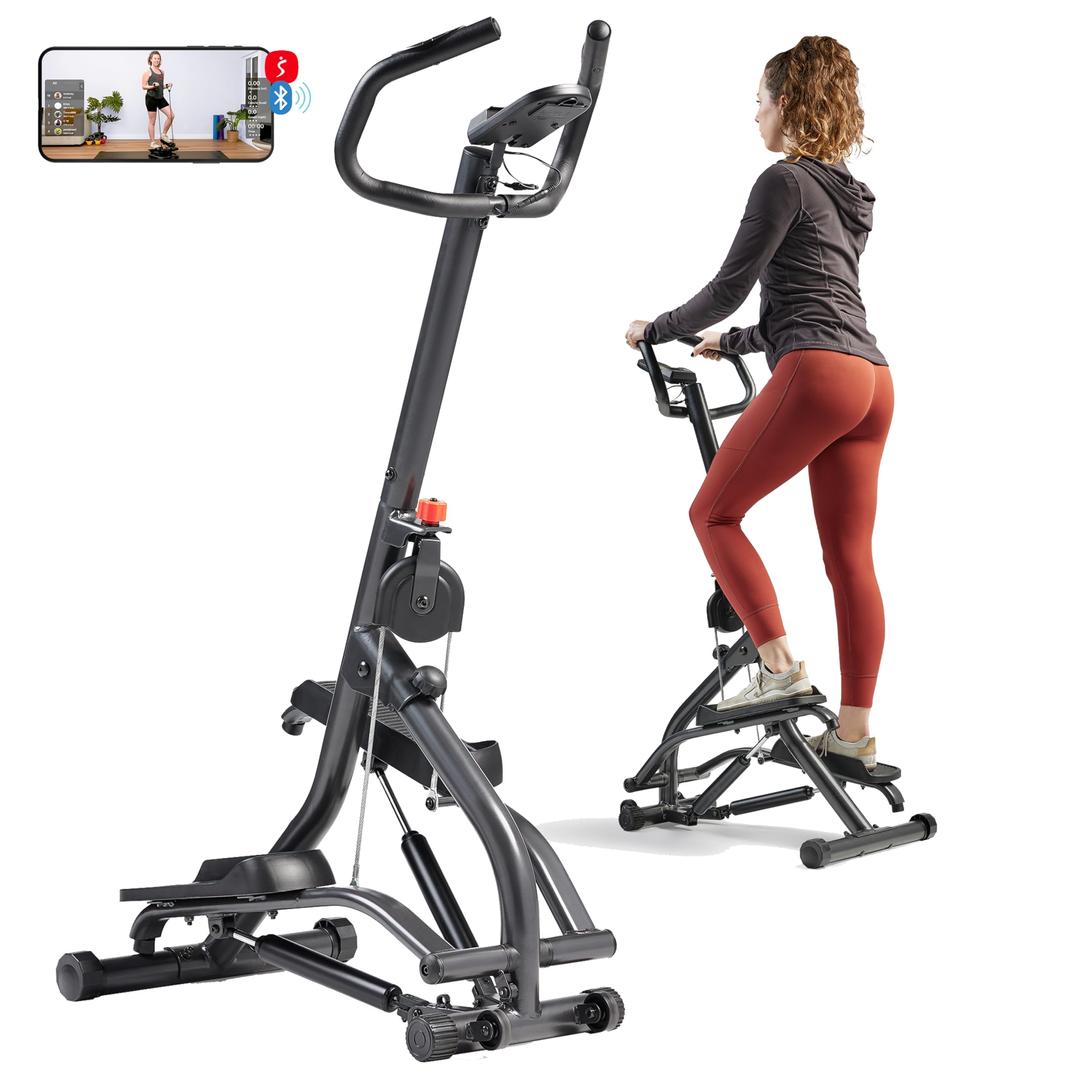 Sunny Health & Fitness Stair Stepper w/Handlebar, Extended Step Range Machine for Climbing Exercise, Compact, Height-Adjustable, Low-Impact & Free SunnyFit® App Enhanced Bluetooth Connectivity