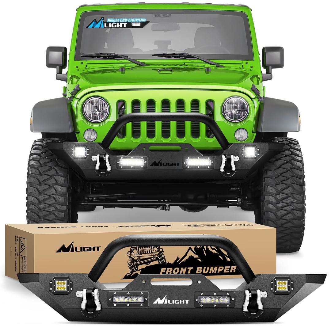 Nilight Front Bumper Compatible for 2007 2008 2009 2010 2011 2012 2013 2014 2015 2016 2017 2018 Jeep Wrangler JK/JKU Rock Crawler Winch Plate