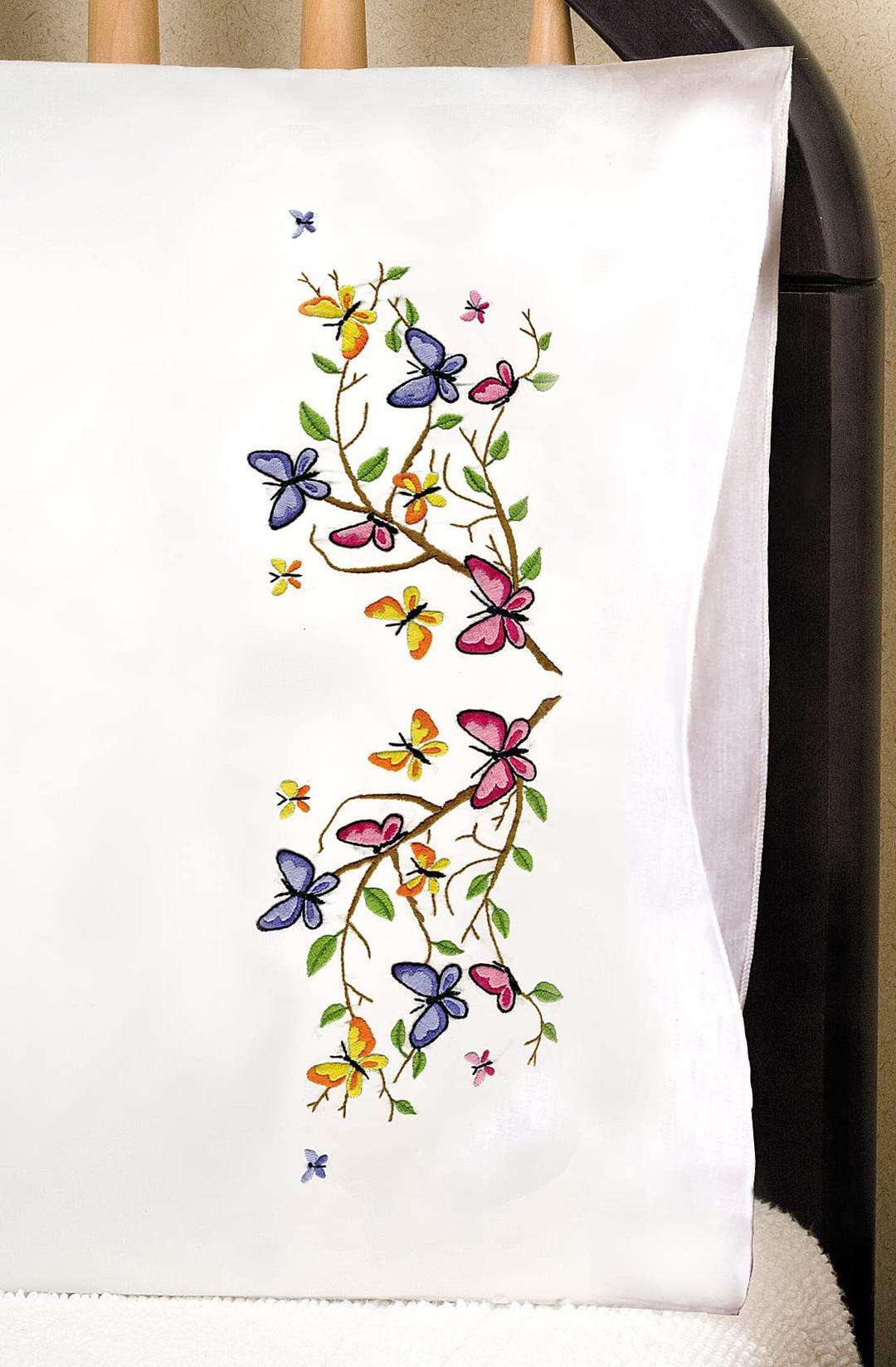 Design Works Crafts Butterflies Stamped for Embroidery Pillowcases