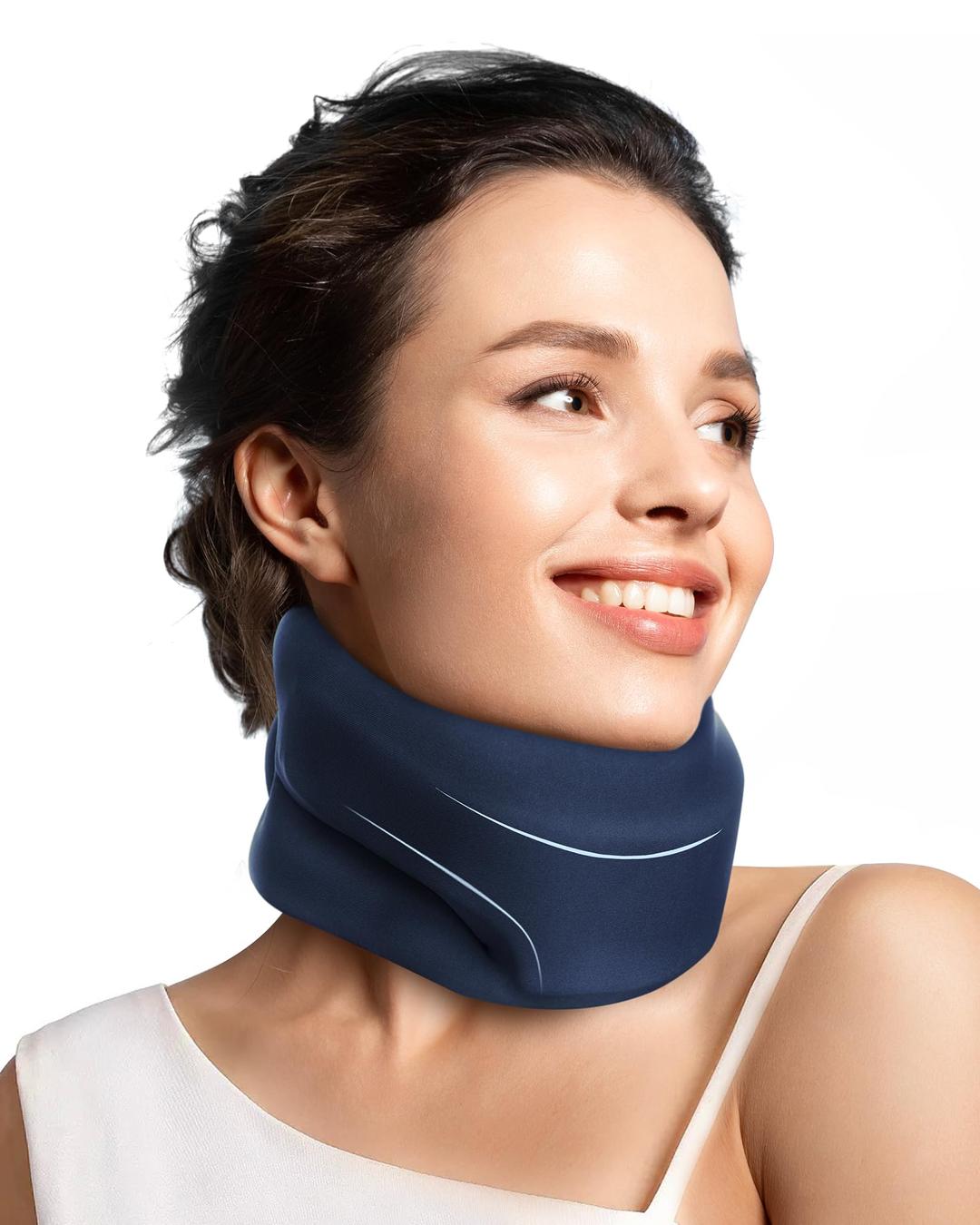 Neck Brace Cervical Collar - Neck Support Brace for Sleeping, Soft Foam Wraps Keep Vertebrae Stable and Aligned for Relief of Cervical Spine Pressure for Women & Men, (12.6-15.8 Inch) Blue