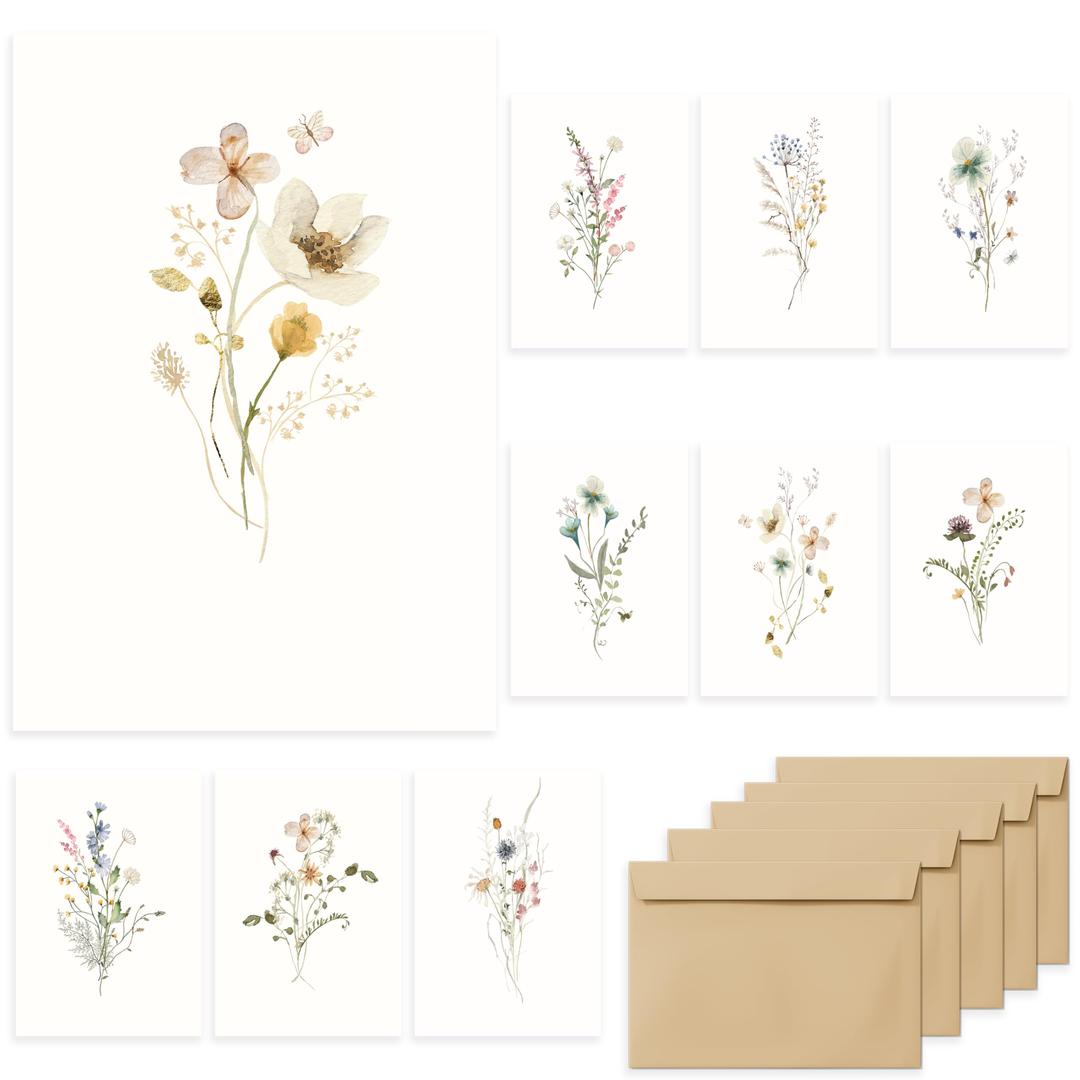 Blank Cards,Blank Greeting Cards 4x6,40Pack -Elegant Floral Design Blank Greeting Cards,Note Cards with Matching Peel-and-Seal Rustic Envelopes