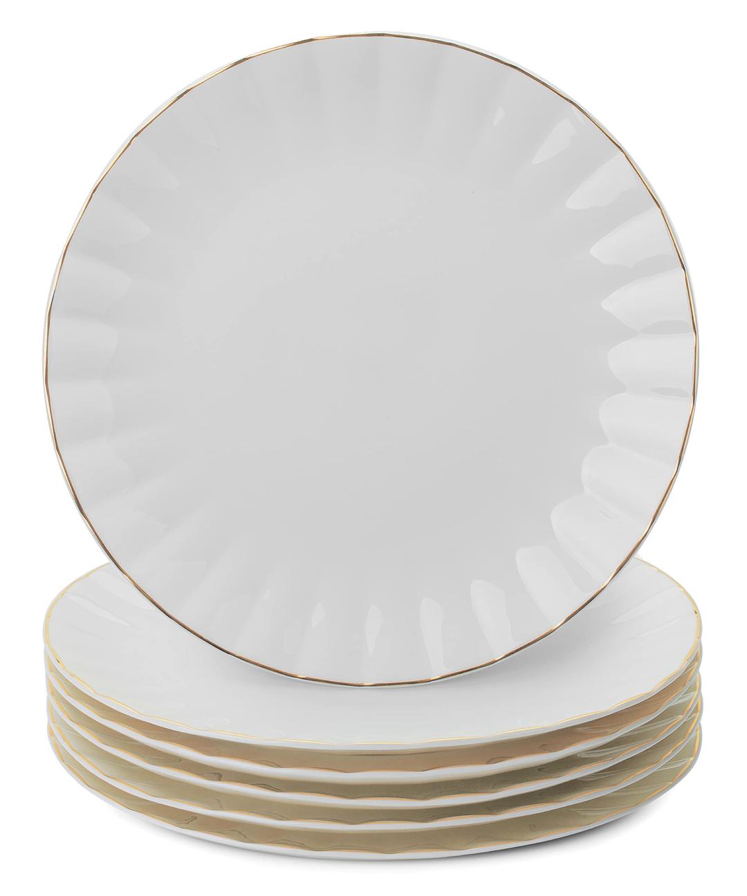 BTaT- Porcelain Dinner Plates with Gold Trim,10.5 inch, Set of 6, White Dinner Plates, White Dinner Plates Bulk, White Plate Set, Plates, Dinner Plates, Restaurant Dishes