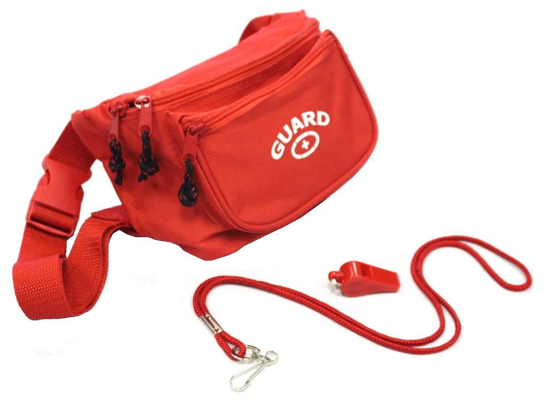 Adoretex Guard Fanny Pack Whistle with Lanyard Equipment Set - Red Hip Pack with Adjustable Strap and 3 Zipper Pockets