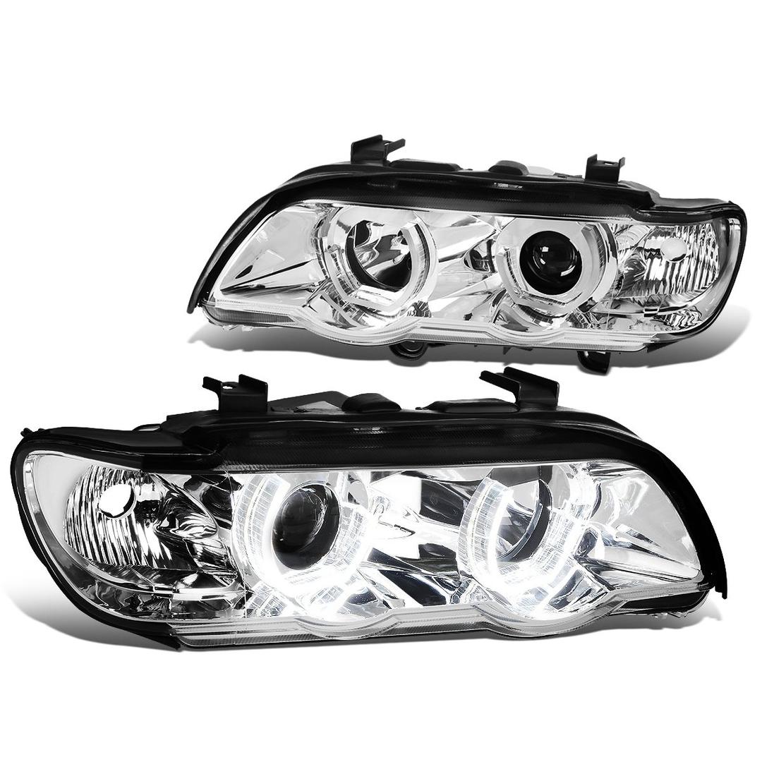 Auto Dynasty [Halogen Model 3D Crystal U-Halo Projector Headlight Lamps with LED Turn Signal Compatible with BMW X5 00-03, Driver and Passenger Side, Chrome Housing Clear Lens