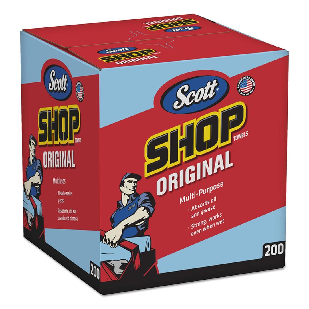 Scott 75190 Shop Towels, POP-UP Box, Blue, 10 x 13, 200/Box, 8 Boxes/Carton