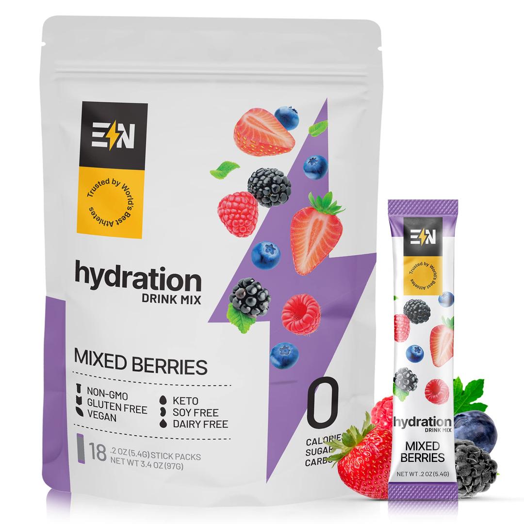 Engineered NutritionENGINEERED NUTRITION Sugar-Free Electrolytes Powder Packets - Single-Serving Hydration Drink for Optimal Hydration, Electrolyte Blend, Vegan, Non GMO, Keto Hydrate Packets - Mixed Berries (18 Count)