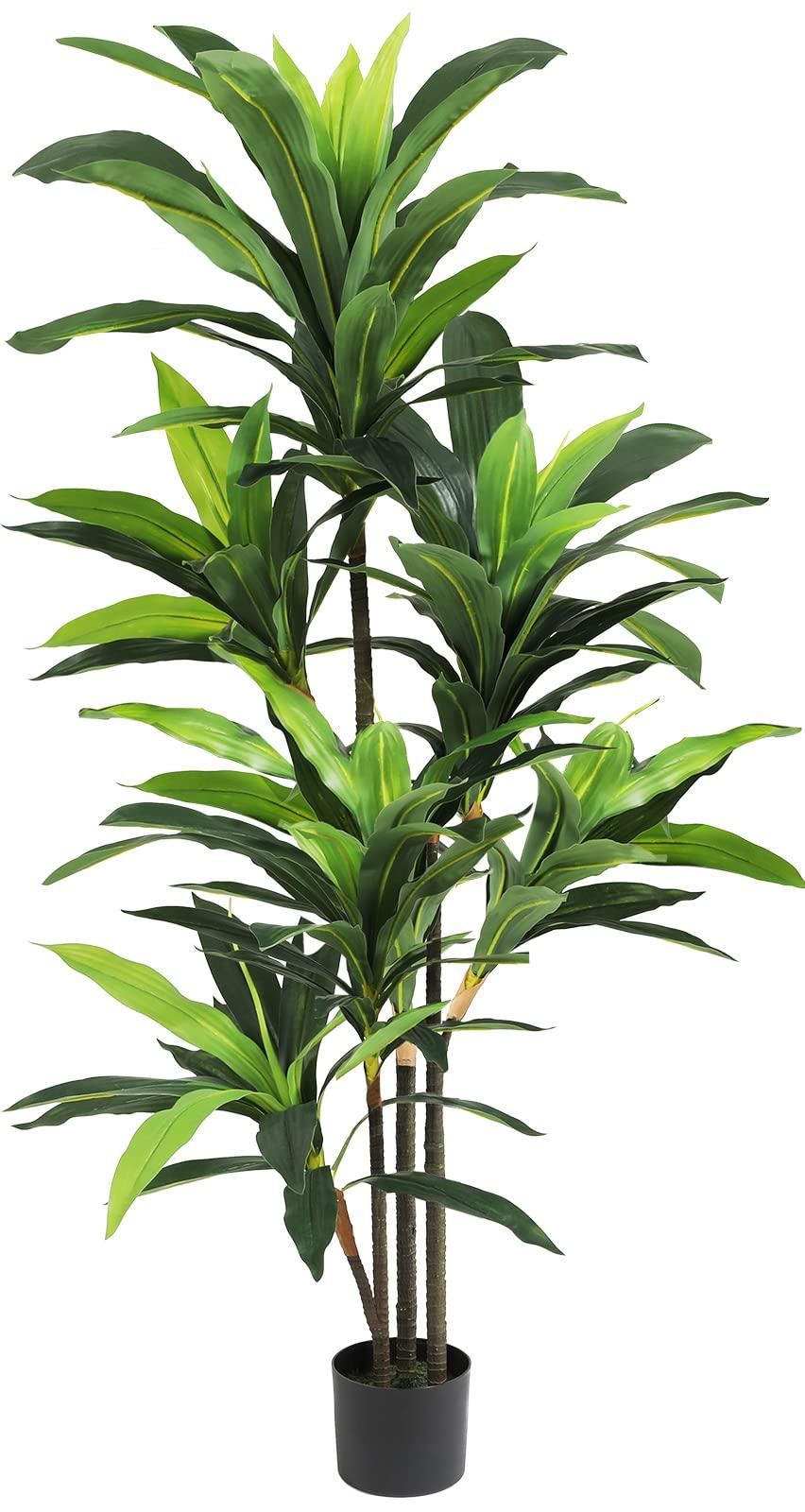 VIAGDO Dracaena Silk Plant Artificial 5ft Faux House Plants Evergreen Dracaena Marginata Fake Yucca Palm Trees in Pot Realistic Dragon Tree for Living Room Home Office Decor Indoor Outdoor