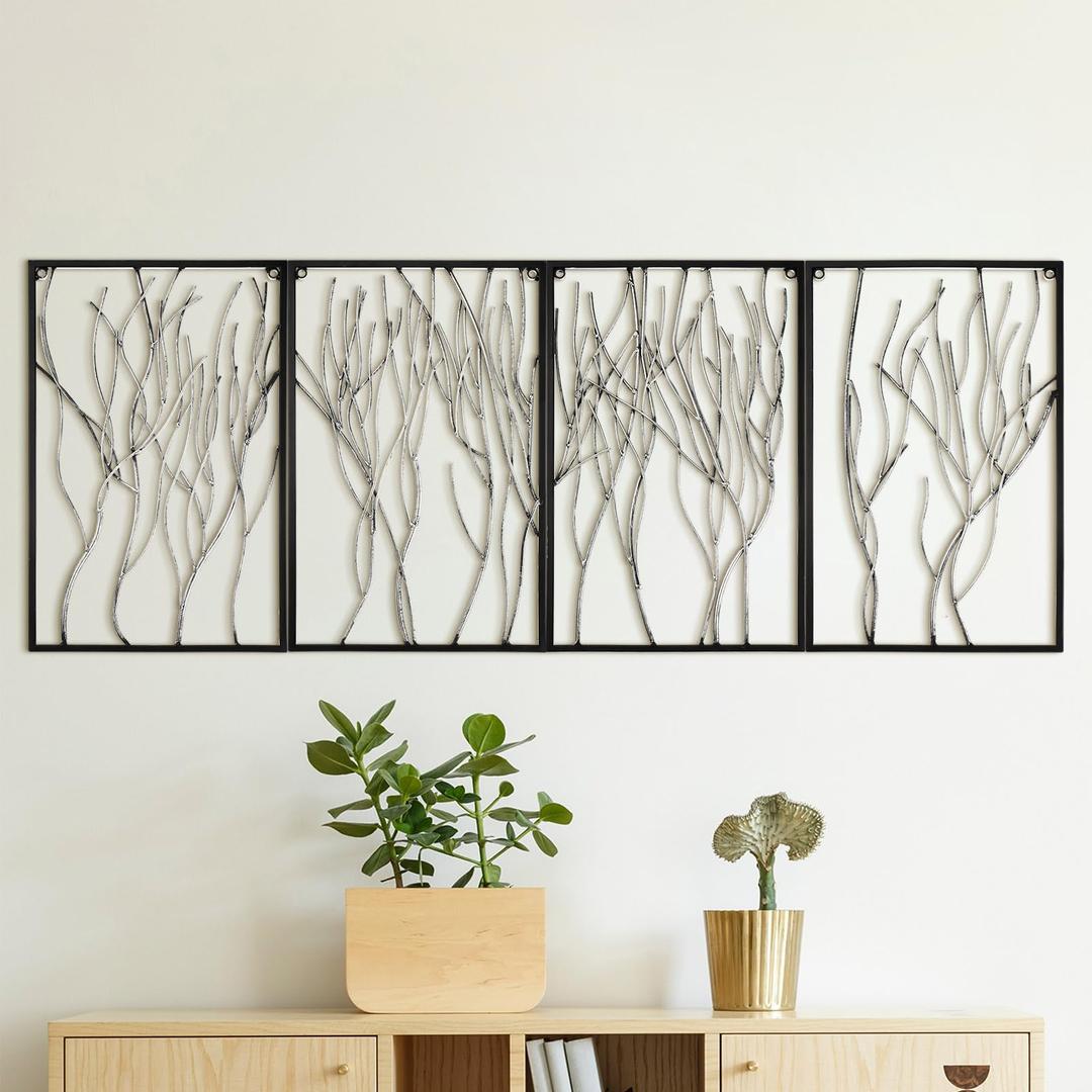 Tandefio4 Pcs Metal Wall Art Abstract Wall Decoration Tree Branch Wall Decor for Living Room Panels Wall Sculpture Iron Wall Decor Modern Accent Hanging Wall Decor for Home Office(Tree Branch Style)