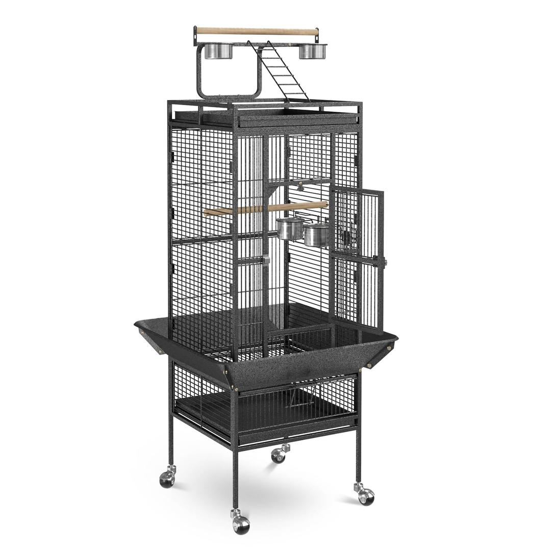 SUPER DEAL PRO 61-inch 2in1 Large Bird Cage with Rolling Stand Playtop Parrot Chinchilla Finch Cage Macaw Conure Cockatiel Cockatoo Pet House Wrought Iron Birdcage, Black