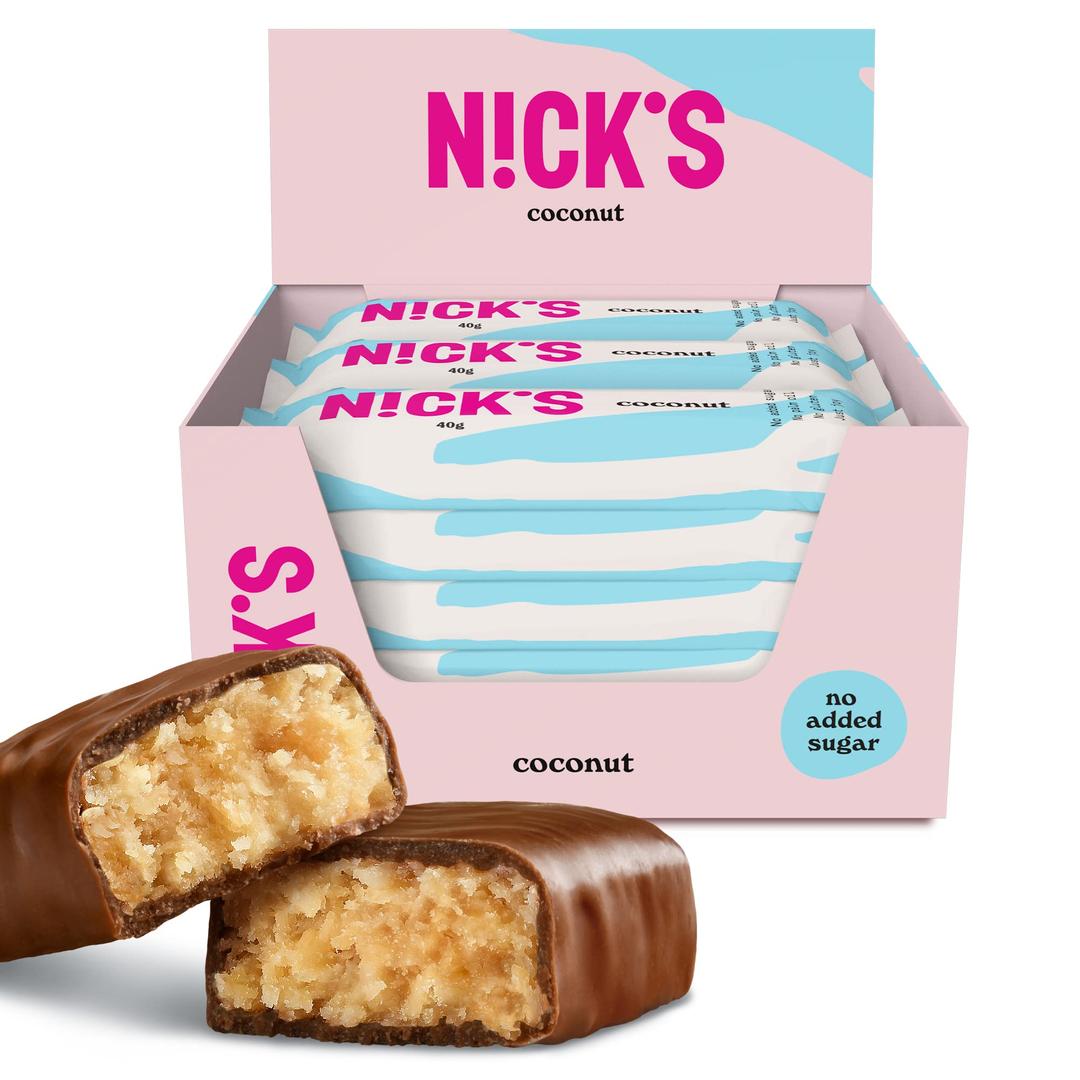 NICKS Coconut Keto Chocolate Bars No Added Sugar 175 Calories, 2 Net carbs, Gluten Free Sweets Low carb Candy Snack Bar (Multipack 15x40g)