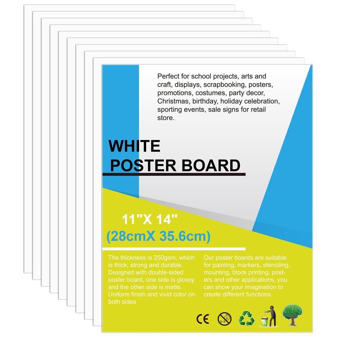 10 Pcs 11" x 14" Poster Board White Poster Paper Bulk 250G Thickness Vision Boards Smart Poster Board for School Arts Craft Projects Presentations Drawing Scrapbooking Blank Graphic Display