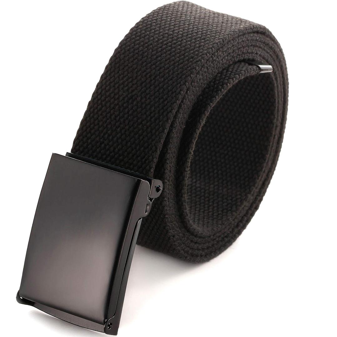 Mile High Life Cut To Fit Canvas Web Belt Size Up to 52" with Flip-Top Solid Black Military Buckle