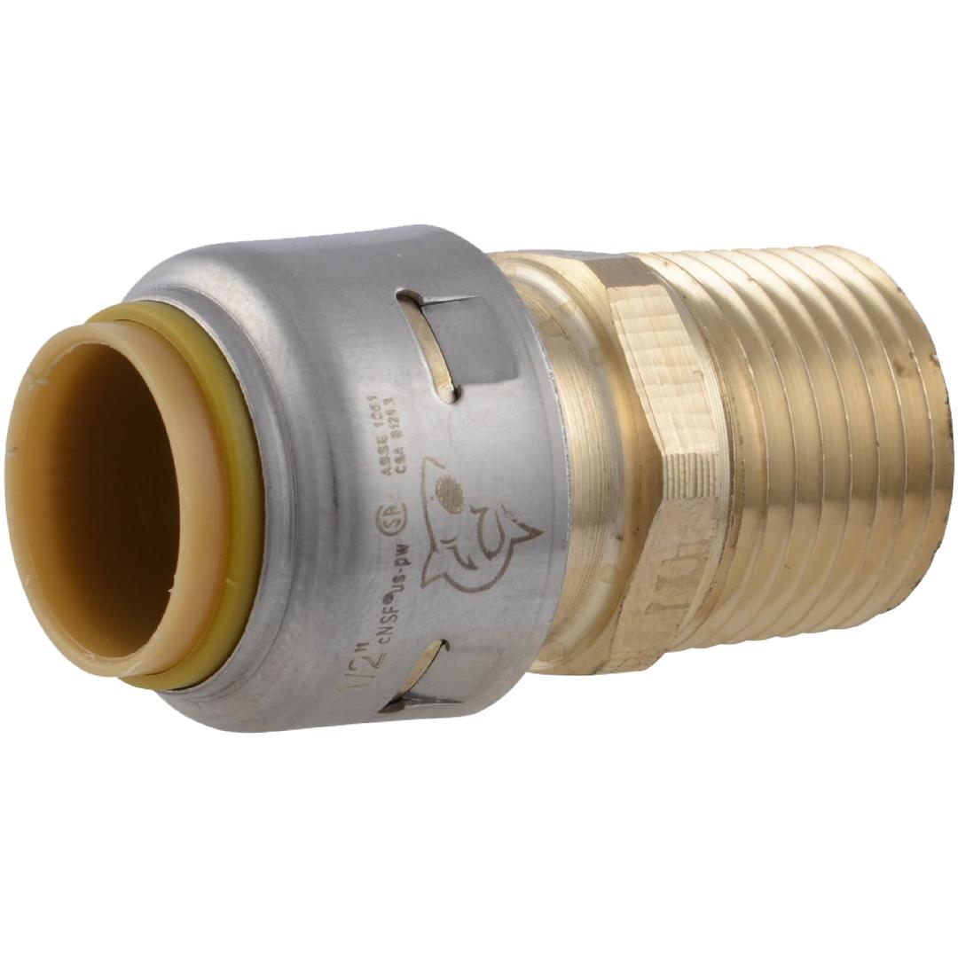 SharkBiteMax 1/2 Inch MNPT Adapter, Push to Connect Brass Plumbing Fitting, PEX Pipe, Copper, CPVC, PE-RT, HDPE, UR120A