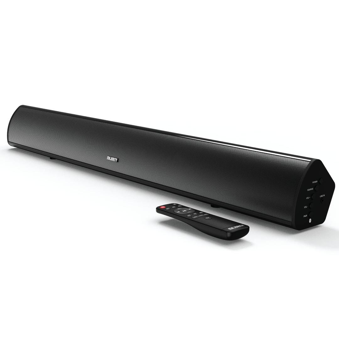 Majority 120W Powerful Stereo Sound Bar for TV, 2.1 Channel Sound, Home Theatre 3D Soundbar with Built-in Subwoofer | HDMI ARC, Bluetooth, Optical, RCA, USB & AUX Playback, Teton