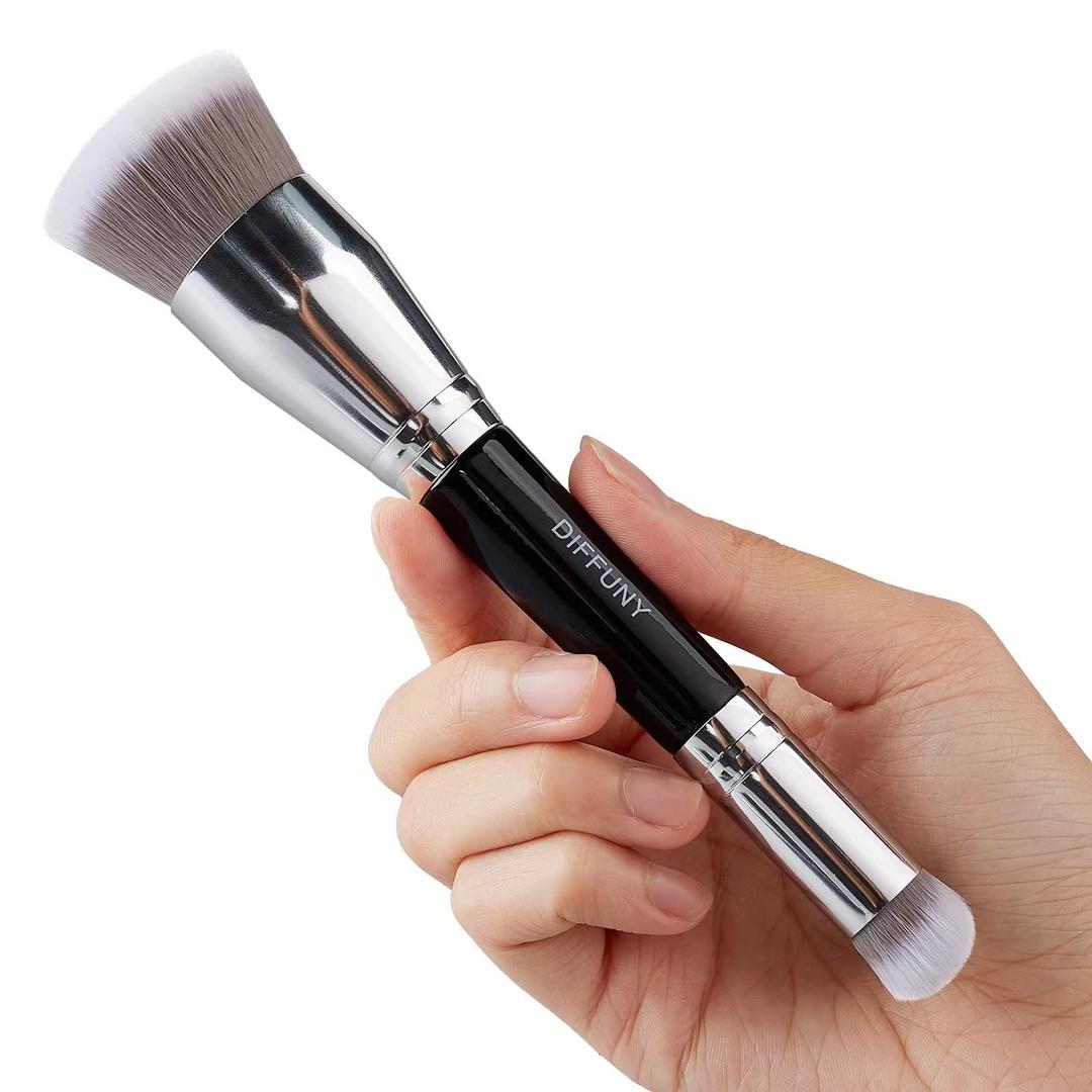 Large Makeup Brushes Double Ended Foundation Brush & Concealer Brush, Flat Top Kabuki Foundation Brush for Liquid, Cream, Blending, Buffing, Concealer, Dual Sided Make Up Brushes